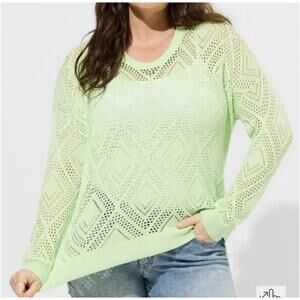 Torrid Size 0X Neon Green Pointelle Knit Sweater Lightweight Open Sweater.